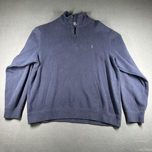 Polo Ralph Lauren Sweater Mens XL Navy Cotton Quarter Zip Mock Neck Pullover